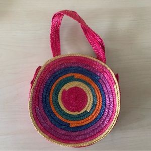 Vintage y2k pink rainbow circular woven basket bag mini shoulder bag